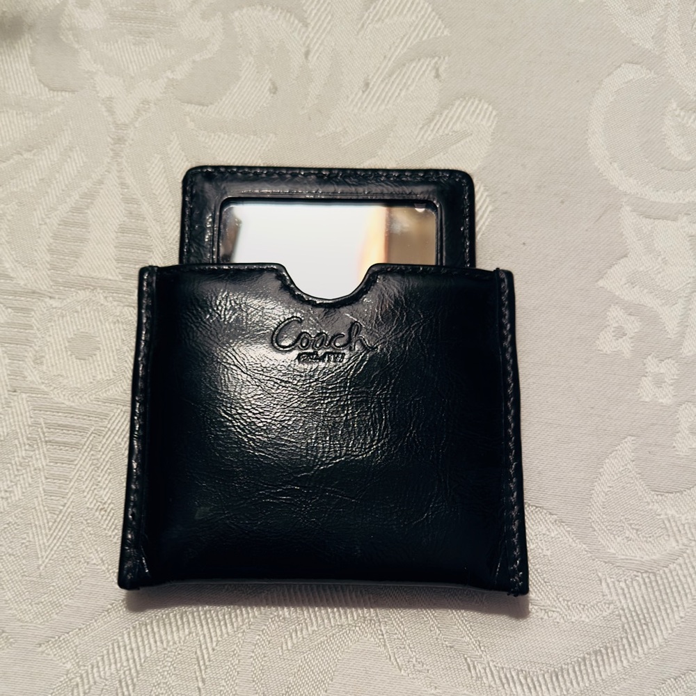Coach Vintage Black Leather Double - Sided Mirror w/ Case 1990s